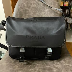 Prada Black Leather Messenger Bag, NWT